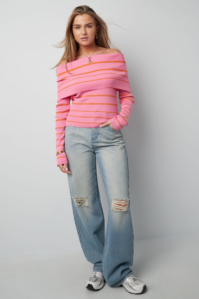 Gestreepte off shoulder top - Zwart & rood h5Afbeelding7